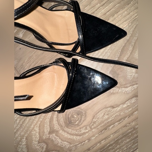 PrettyLittleThing BLACK PATENT STRAPPY OPEN POINT TOE HEELS SIZE 7 - Picture 6 of 10